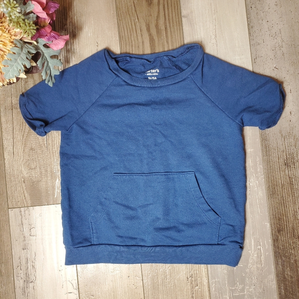 Carter's Navy Blue Pullover Short Sleeve Sweatshirt Top Size 5T Toddler Boy NWOT